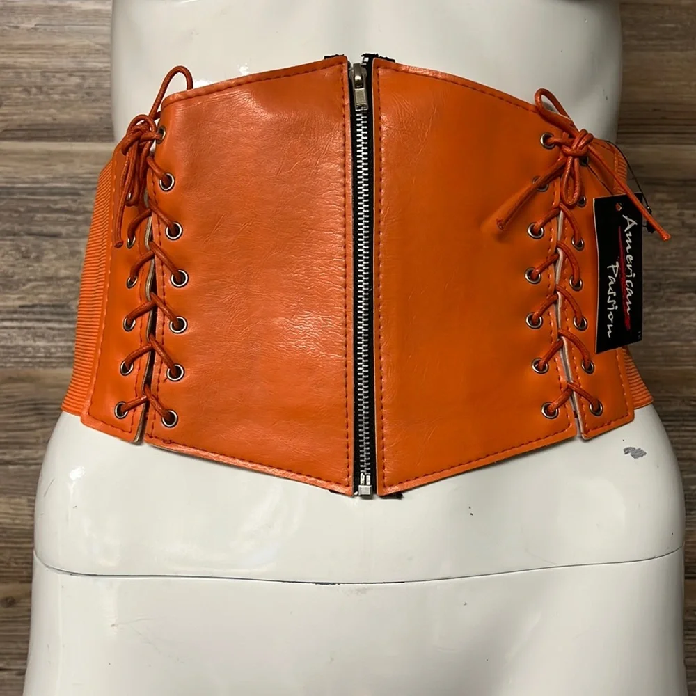Orange Zip/Lace Up Corset Belt One Size NWT - Picture 1 of 2